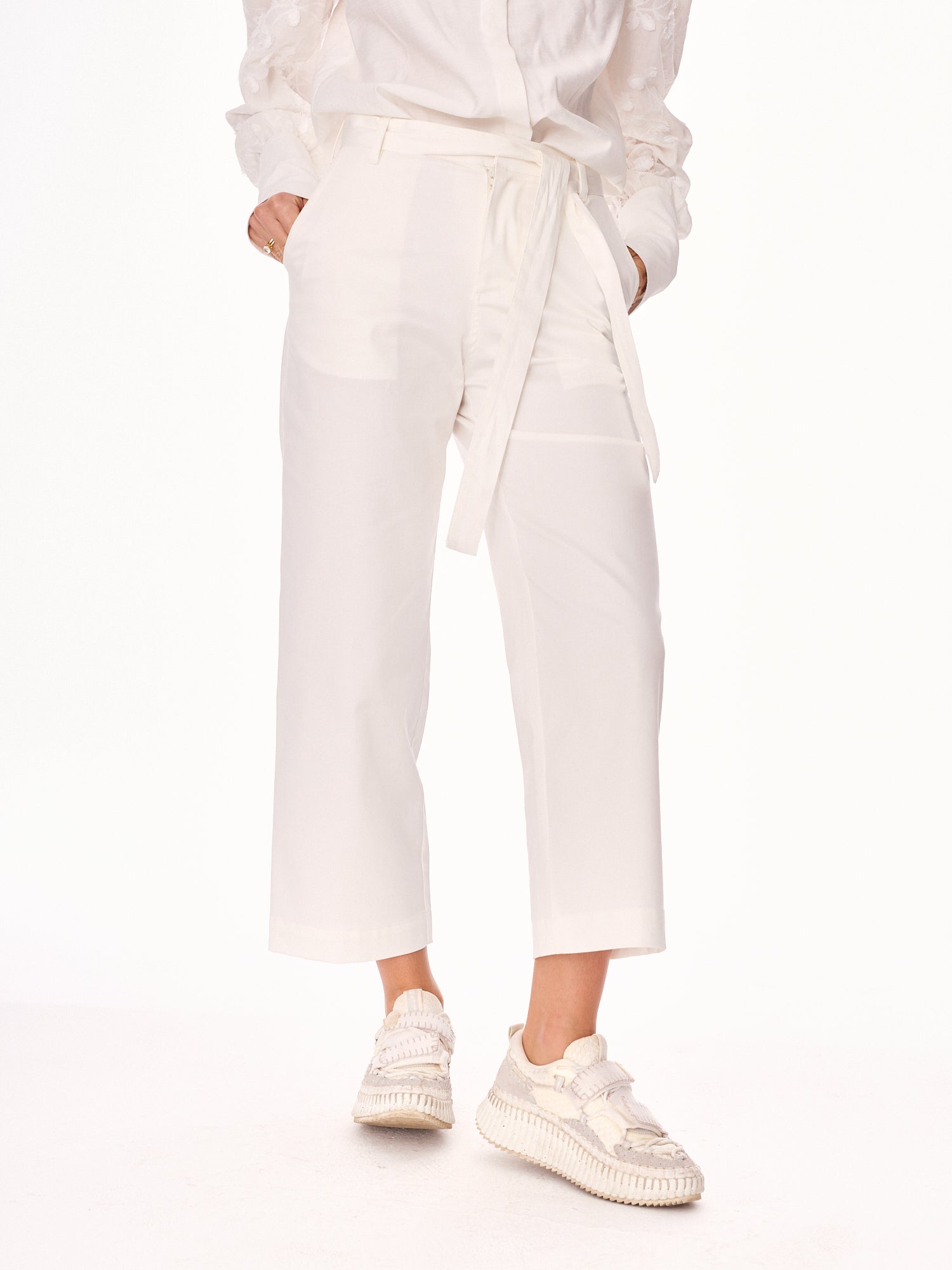 Remo Straight Cut 7/8 Cotton Trousers Ecru