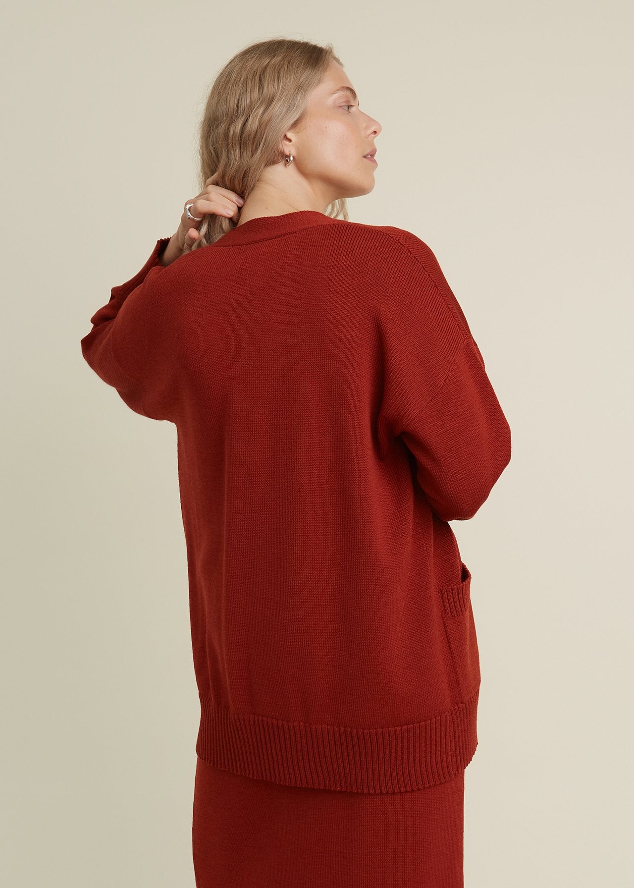 Button-Up Merino Wool Cardigan Rust