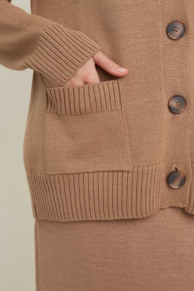 Button-Up Merino Wool Cardigan Camel