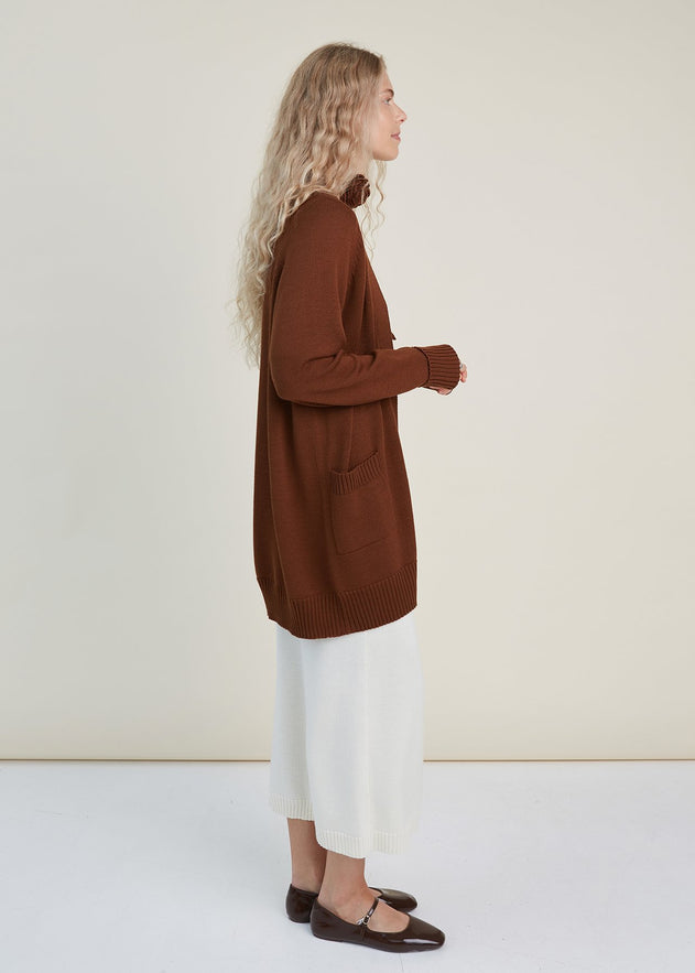 Knitted Merino Wool Cardigan with Pockets Chocolate