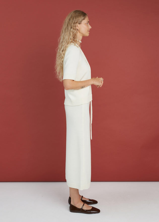 Merino Wool Two Piece Set with Top & Skirt Natural White