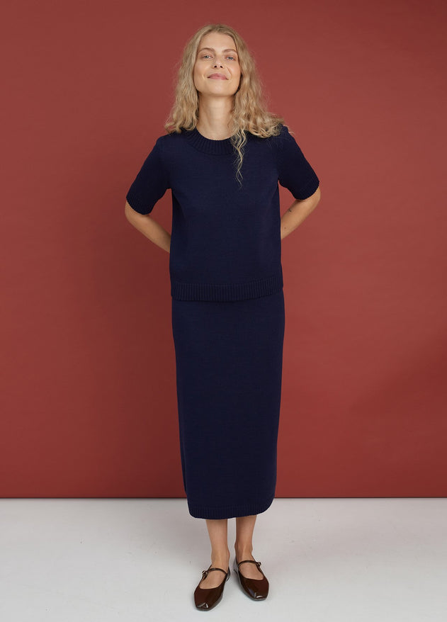 Knitted Merino Wool Skirt Dark Blue