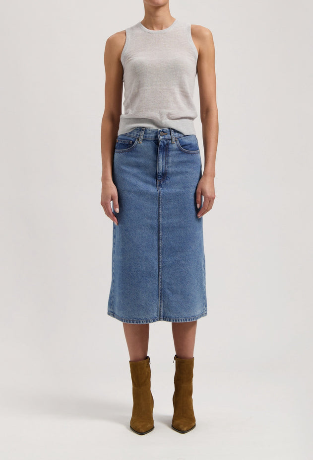 Gwen Denim Midi Skirt Stone Vintage