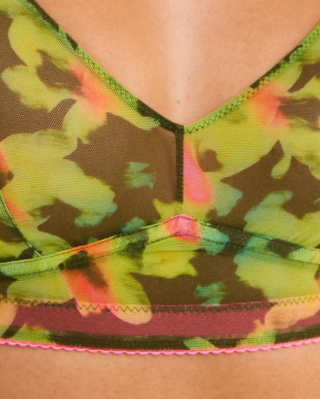 Mesh Balconette Olive Abstract Floral