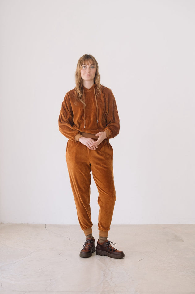 Organic Velvet Jogger in Terracotta