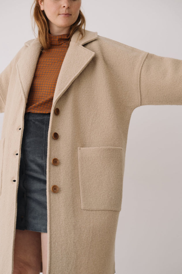 Merino Wool Long Coat in Beige