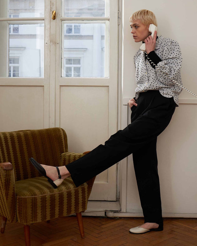 Alexa Cactus Leather Flats Black / White