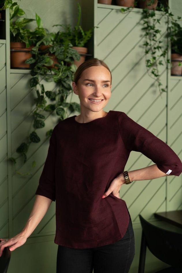 Classic Linen Blouse Merlot Red - IVALO.COM
