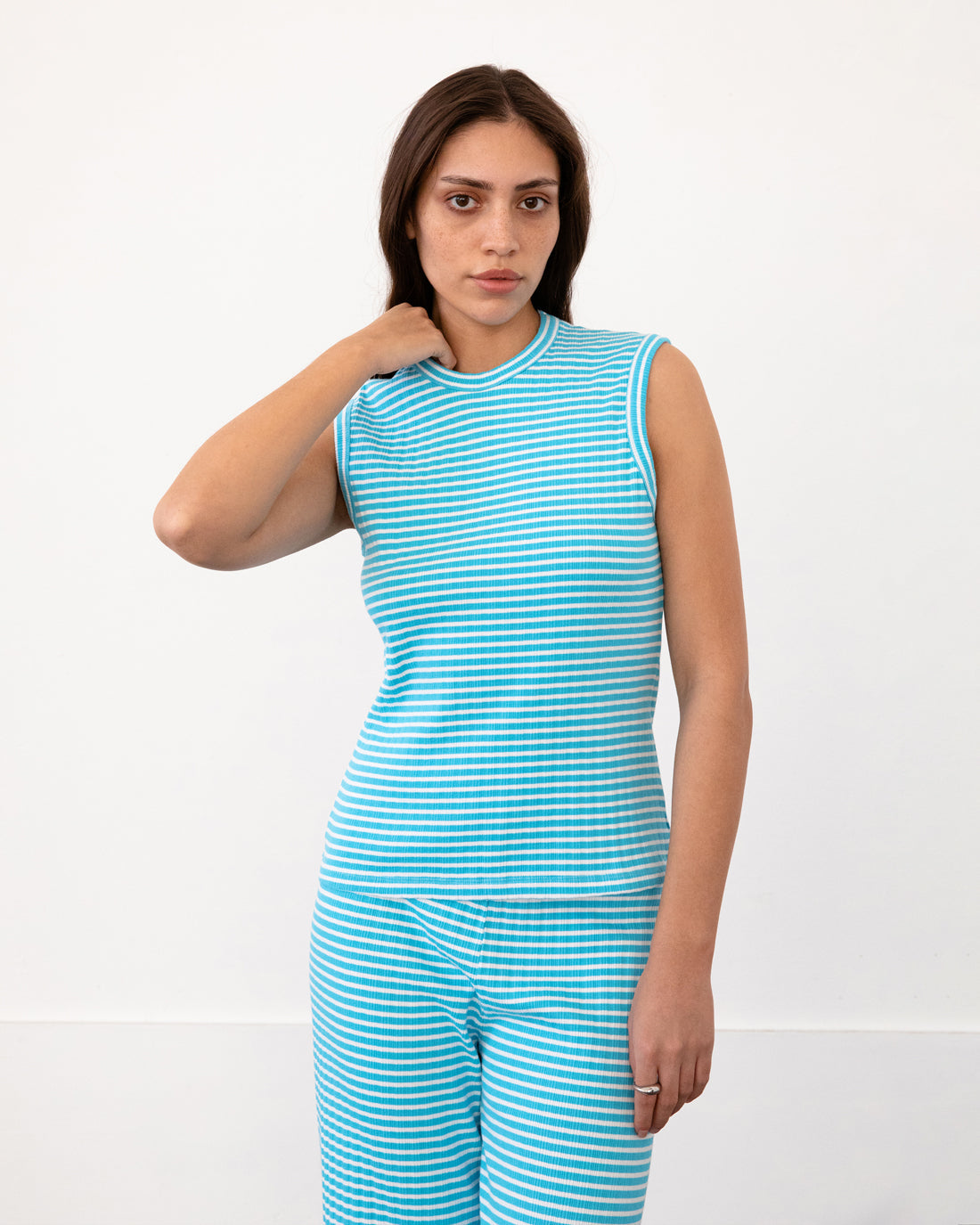 Ribbed Singlet Blue/White Stripe