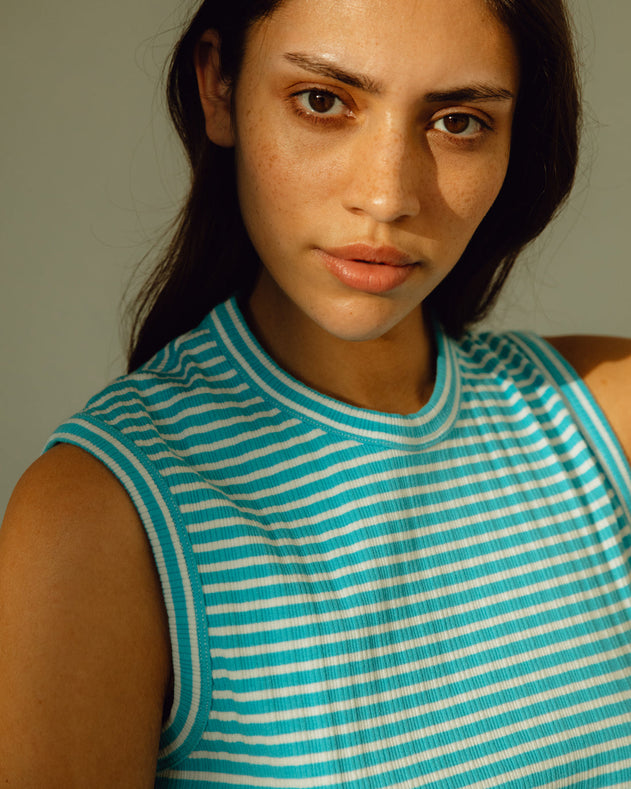 Ribbed Singlet Blue/White Stripe