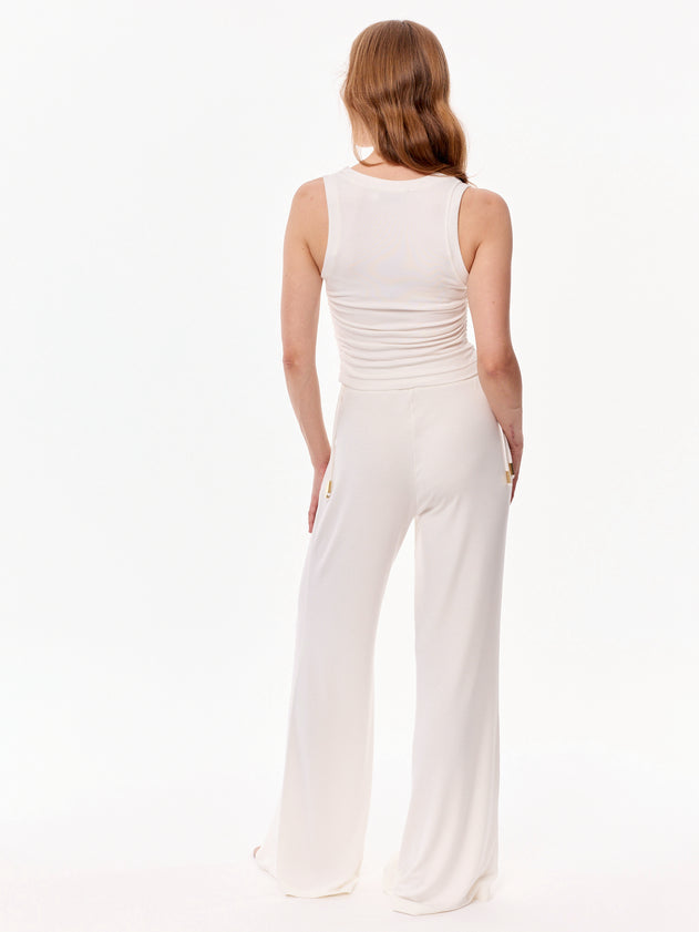 Ivy High Waist Viscose Pants Ecru