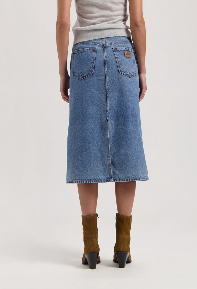 Gwen Denim Midi Skirt Stone Vintage