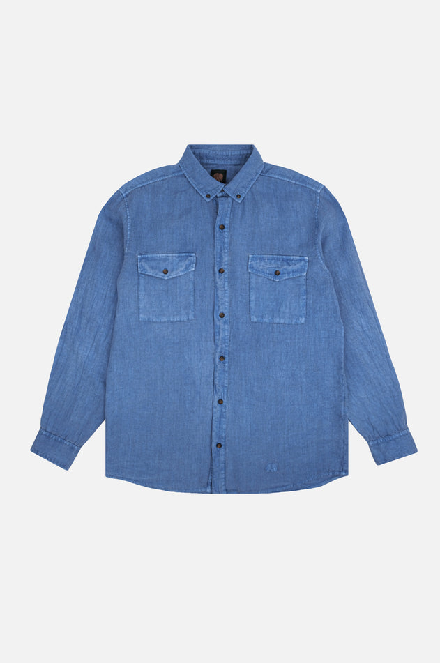 Men's San Gabriel Linen Long Sleeve Camp Shirt Tidepool Blue