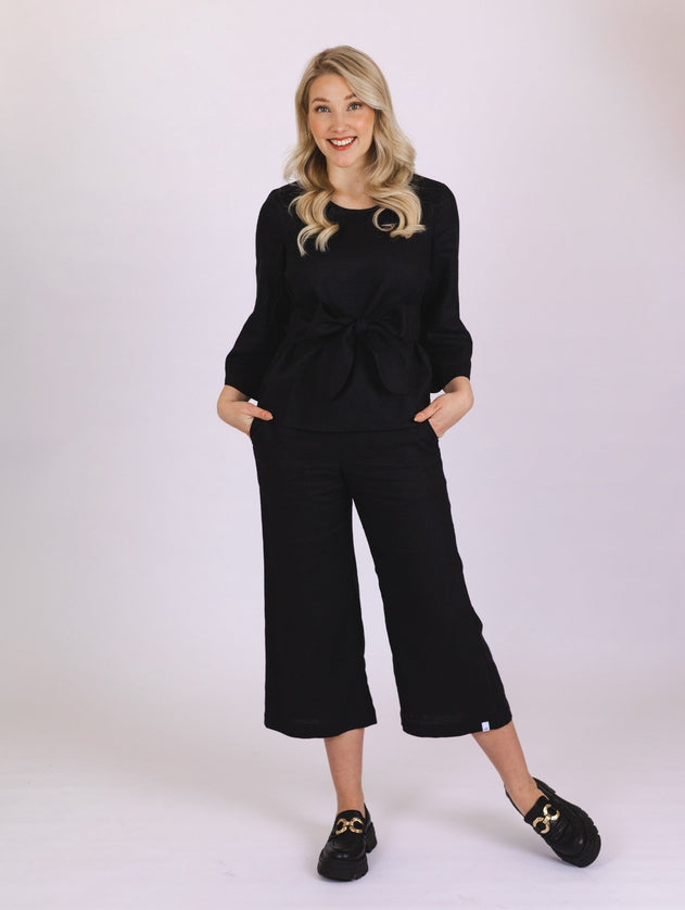 Culottes Linen Trousers Stonewashed Black
