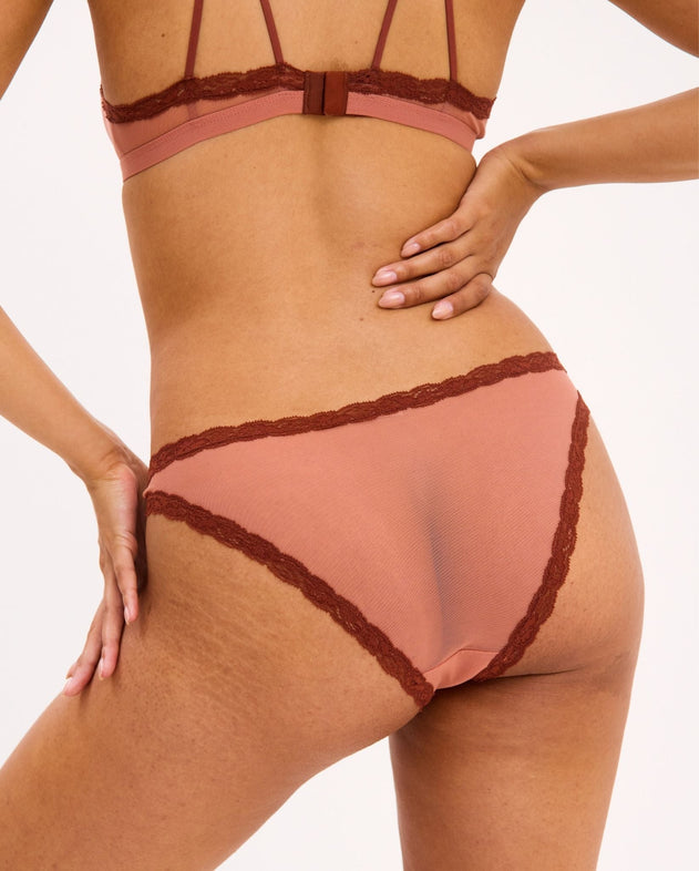 Mesh Lace Trim Bikini Briefs Blush
