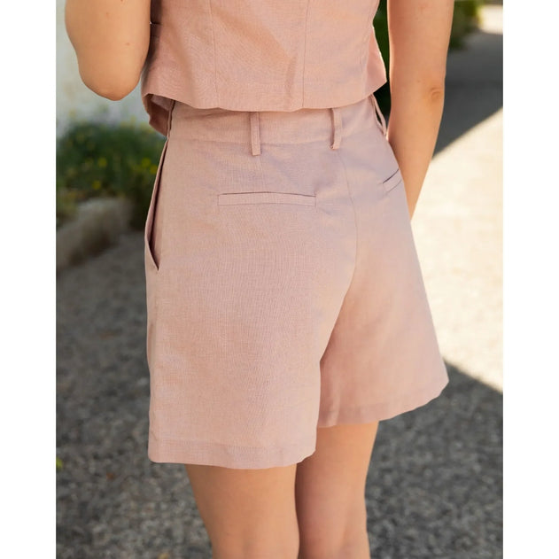 Cala Linen Blend Shorts Pink