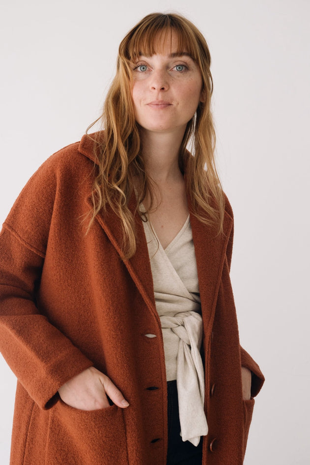 Merino Wool Long Coat in Red