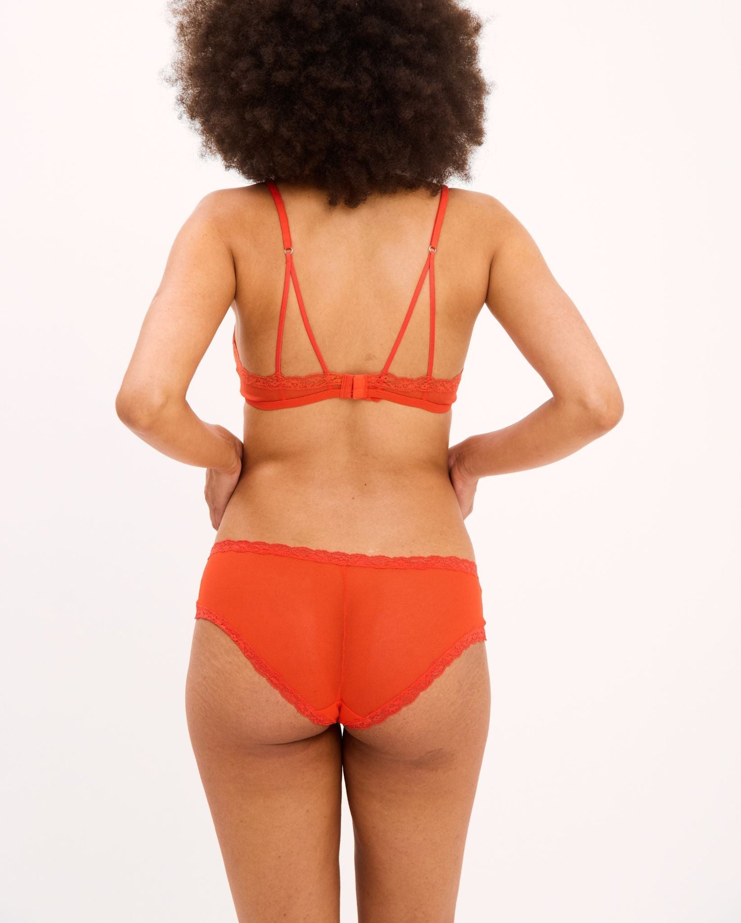 Mesh Lace Trim Hipster Fiery Red