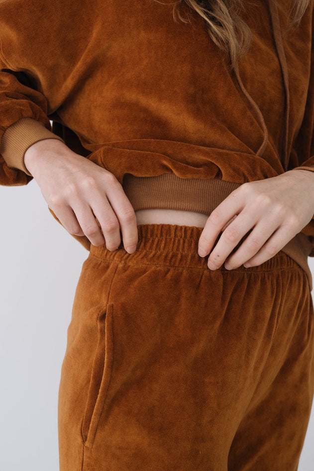Organic Velvet Jogger in Terracotta