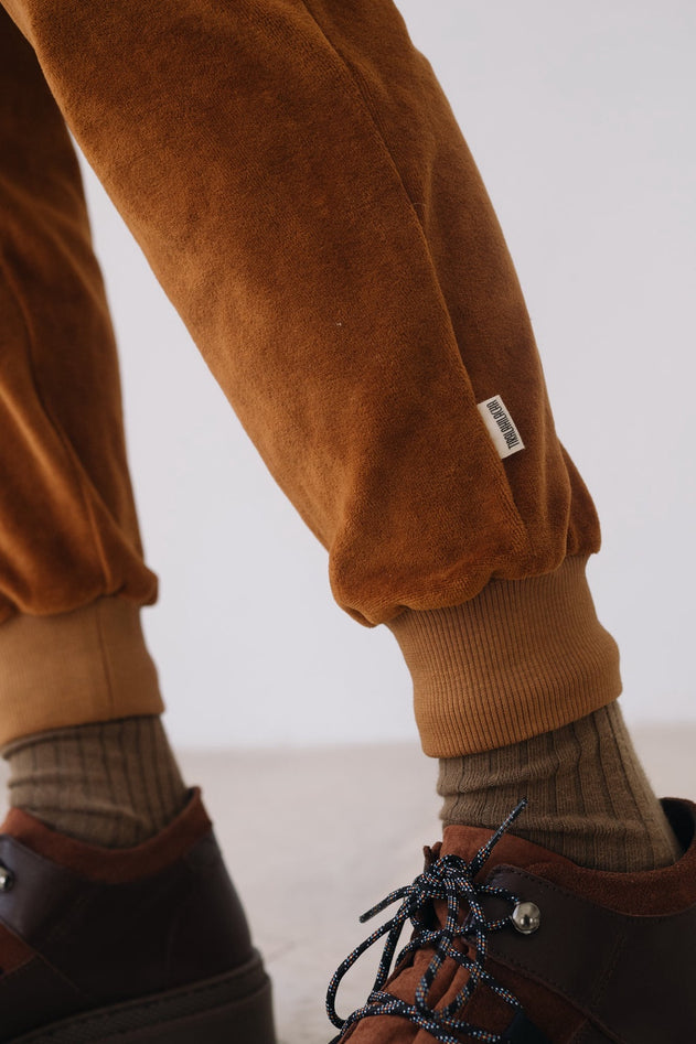 Organic Velvet Jogger in Terracotta