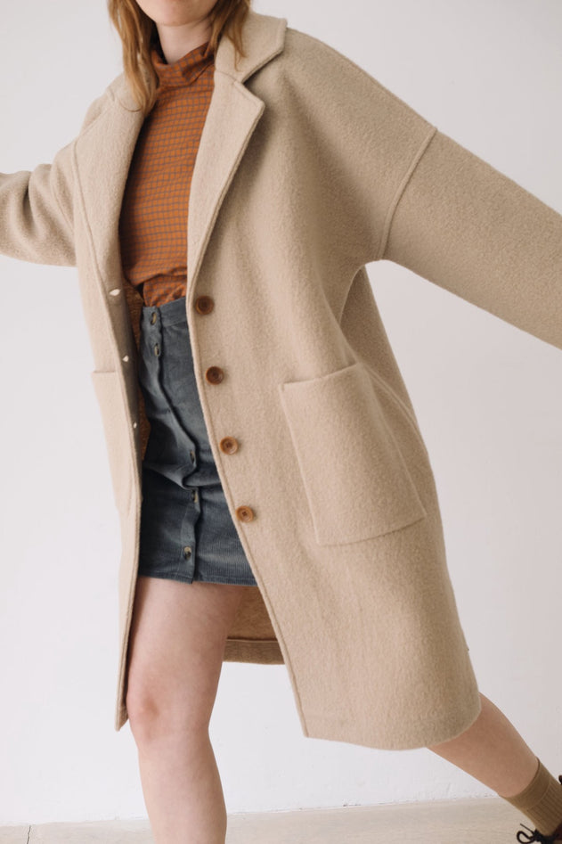 Merino Wool Long Coat in Beige
