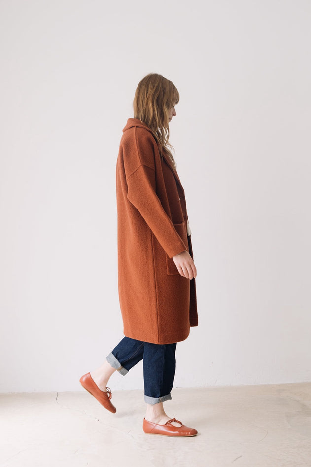Merino Wool Long Coat in Red