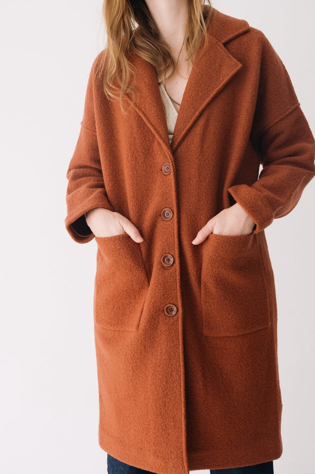 Merino Wool Long Coat in Red