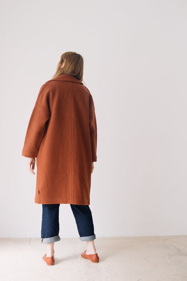 Merino Wool Long Coat in Red