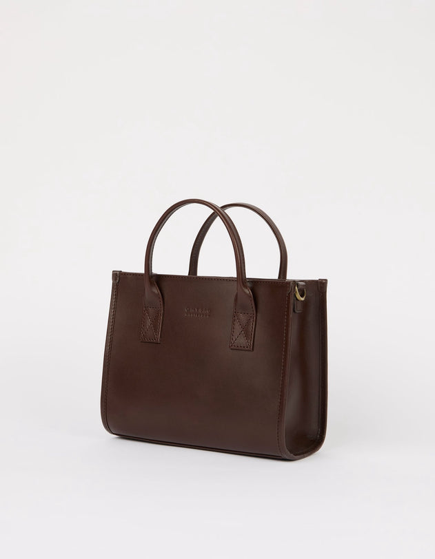 Jackie Midi Bag with Webbing Strap Classic Leather Chocolate Brown