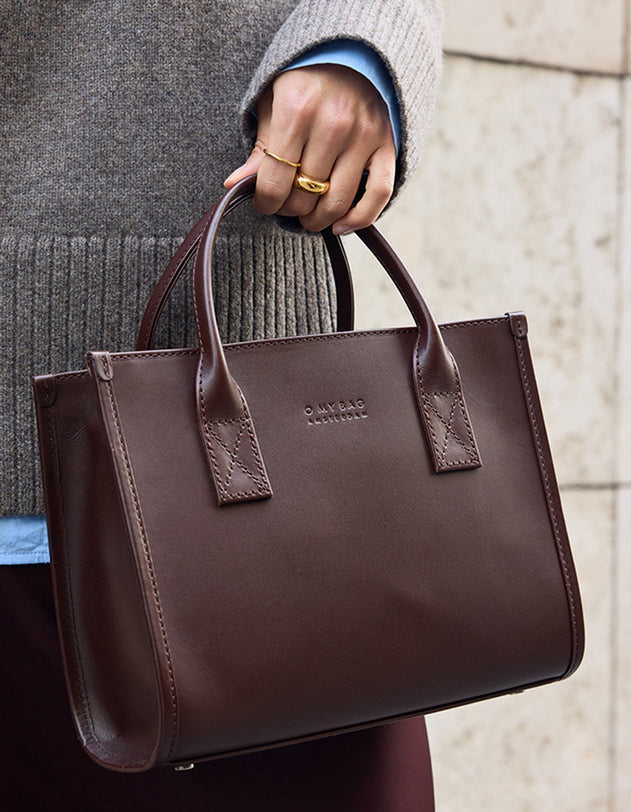 Jackie Midi Bag with Webbing Strap Classic Leather Chocolate Brown