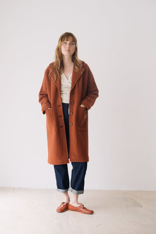 Merino Wool Long Coat in Red
