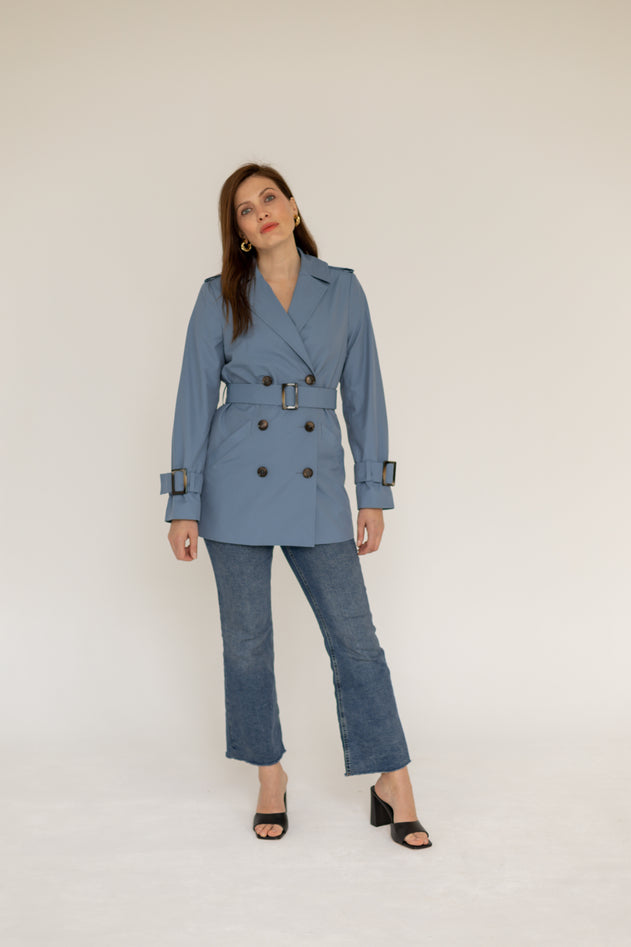 Short Trench Coat Blue