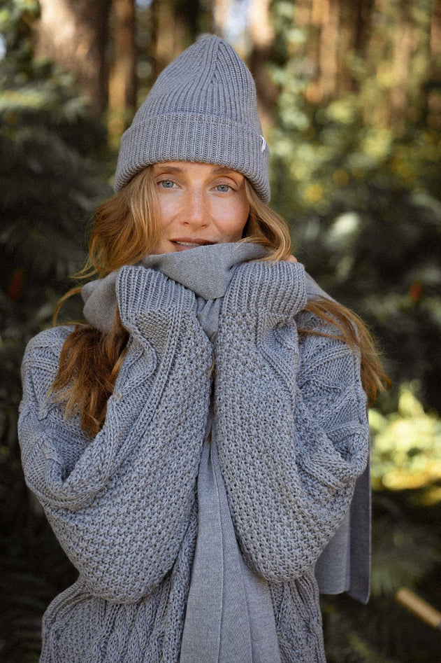 Via Merino Wool Scarf & Gloves Set Light Grey