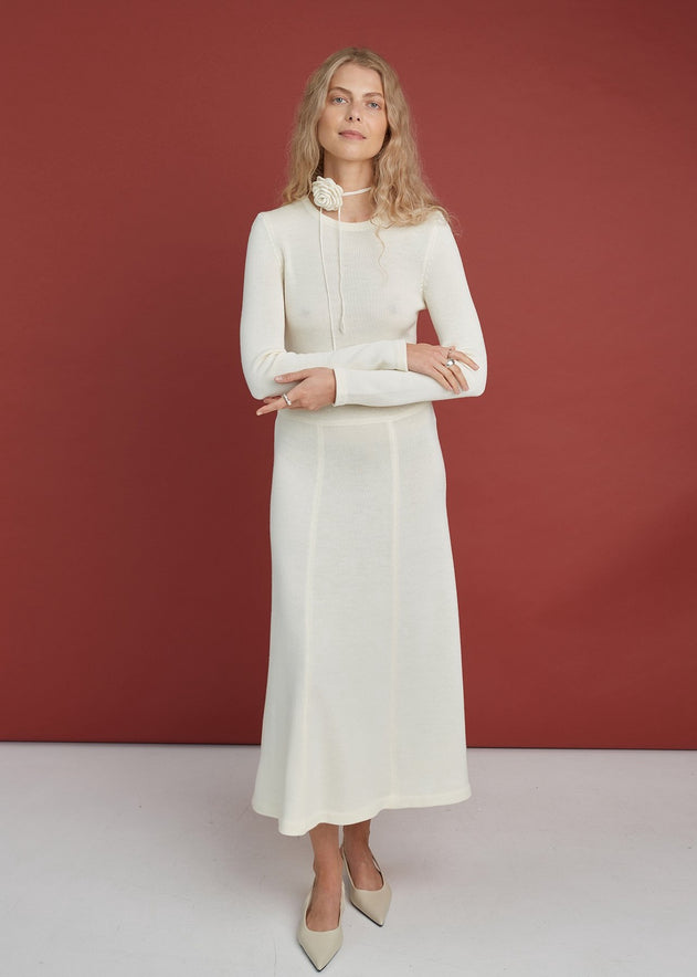 Knitted Merino Wool A-line Midi Dress