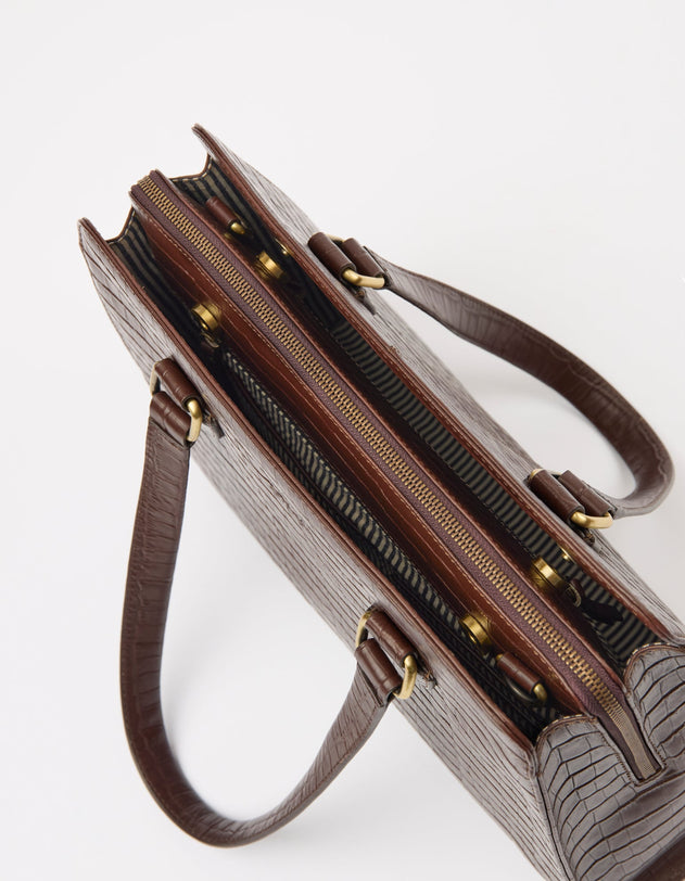 Blair Bag Chocolate Croco Print Leather