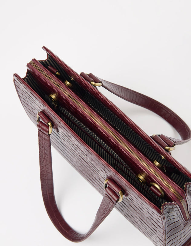 Blair Bag Dark Cherry Croco Print Leather