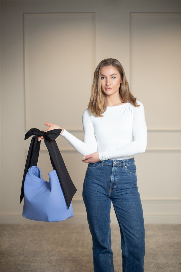 Rainsisters Bow Tote Bag Blue Cloud