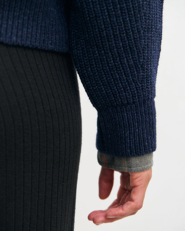 Cropped Knit Sweatshirt Blue Melange