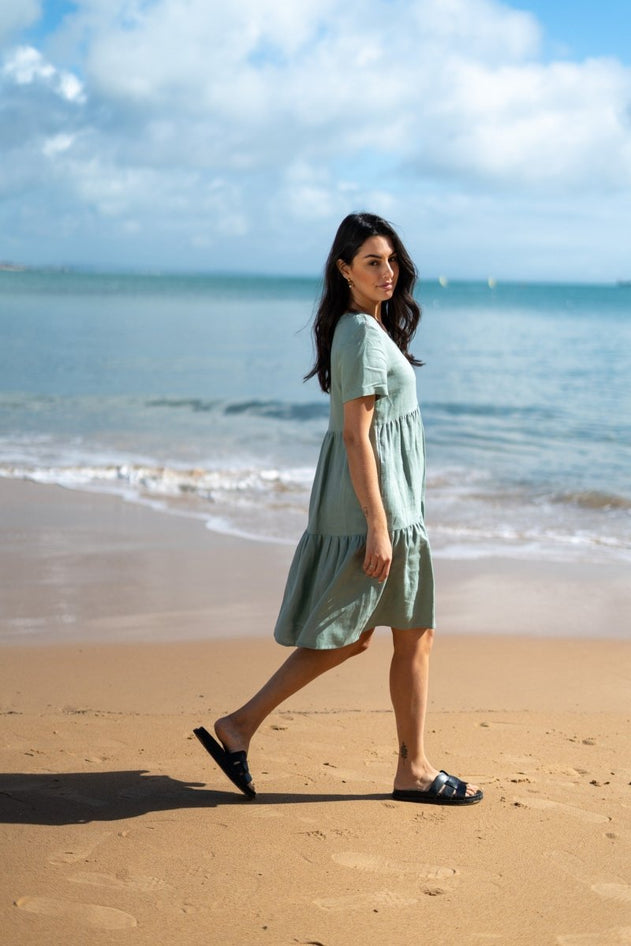 Linen Layer Dress Desert Sage Green - IVALO.COM