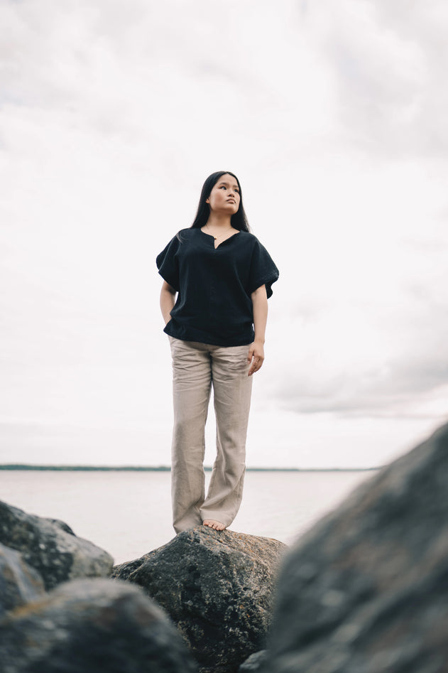 Lappo Linen-Cotton Top Raven Black