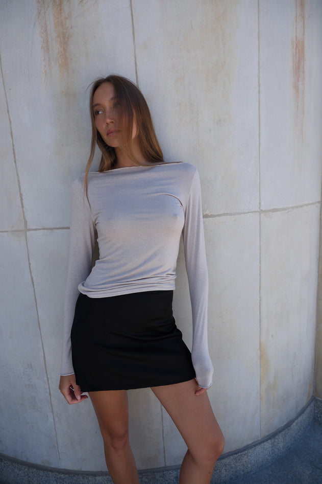 Cashmere Blend Mesh Longsleeve Taupe