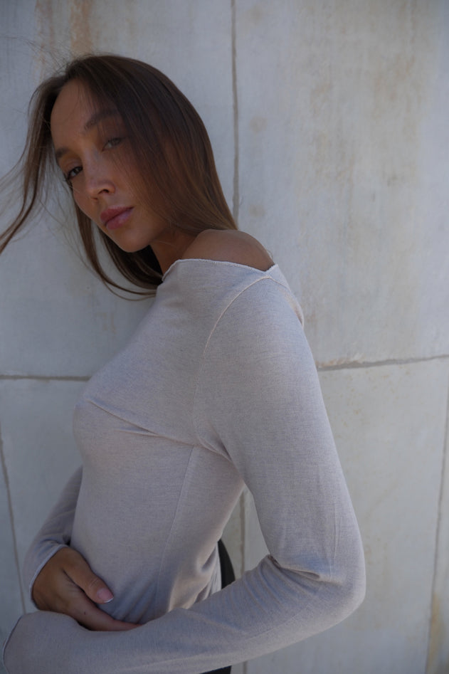 Cashmere Blend Mesh Longsleeve Taupe