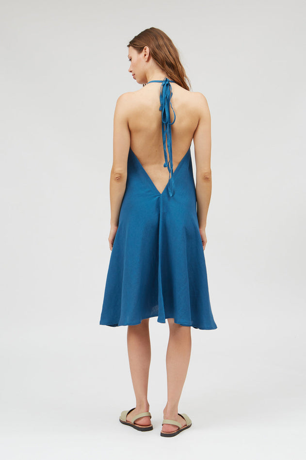 Multiposition Short Linen-Viscose Dress Blue