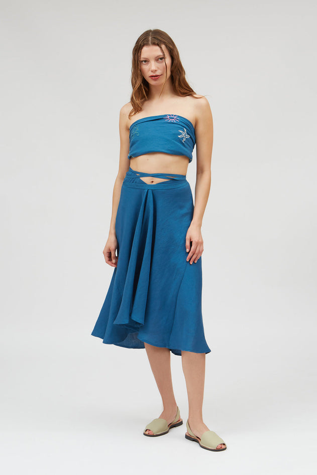 Multiposition Short Linen-Viscose Dress Blue