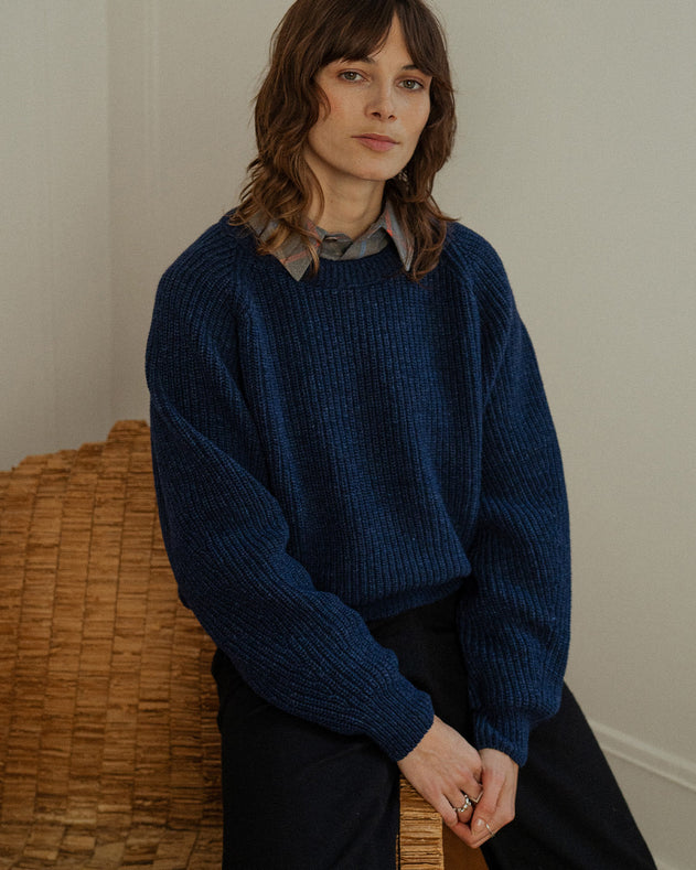 Cropped Knit Sweatshirt Blue Melange