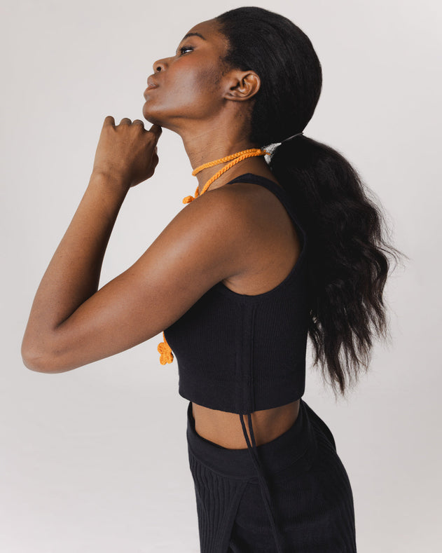 Drebulė Cotton Crop Top Black