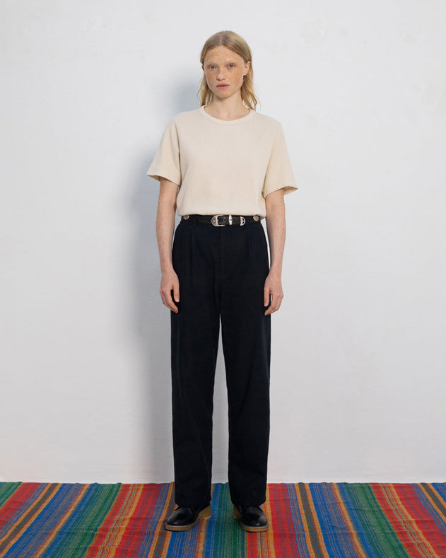 High-Waist Flannel Pants True Black