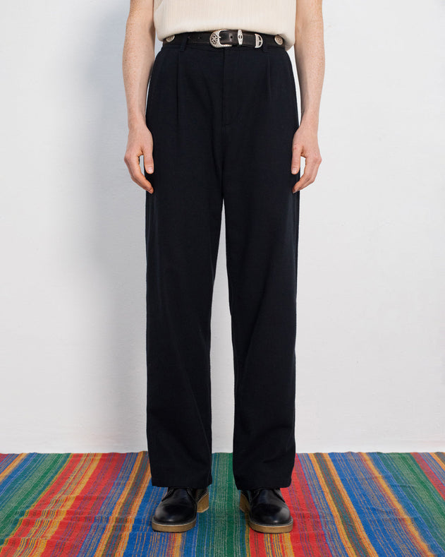 High-Waist Flannel Pants True Black