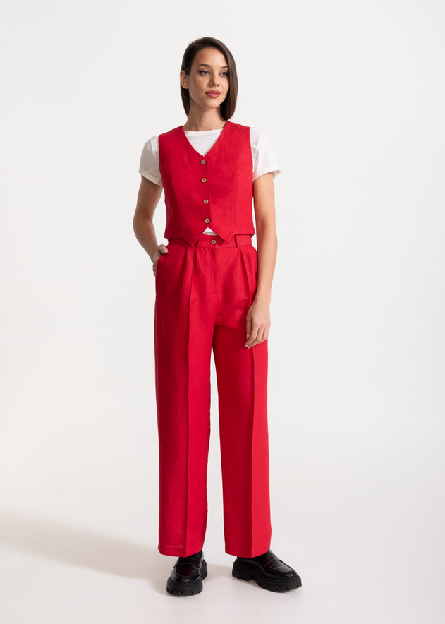 Women's Figa Linen Trousers Red