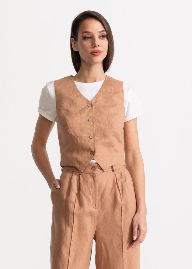 Women's Figa Linen Waistcoat Cappuccino